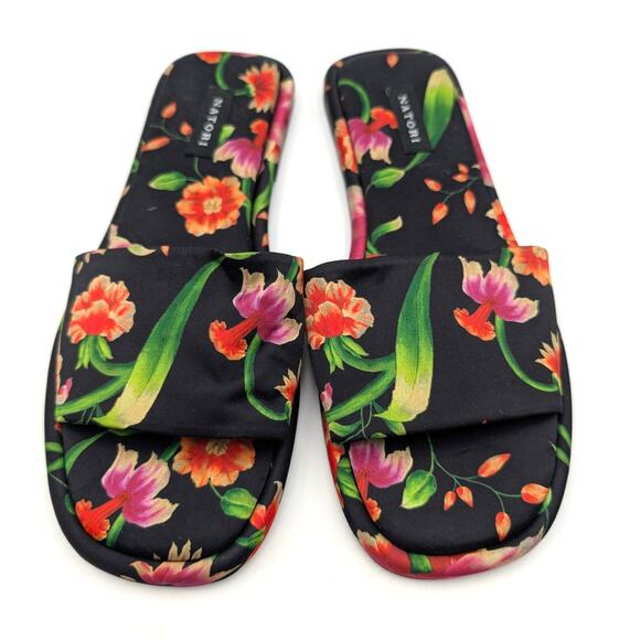 Natori Radial Chikayo Satin Slide Sandal Women's Black/Multi Size US6M EU36.5 - Picture 8 of 11